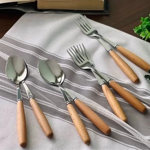 قاشق چنگال استیل ضدزنگ دسته بامبو