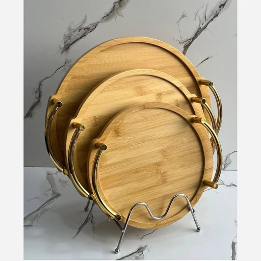 سینی ۳ تیکه تمام بامبو دسته طلایی