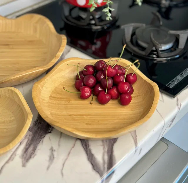 میوه خوری و شیرینی خوری طرح گل تمام بامبو ضخیم دو دو سایز