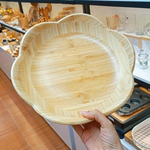 میوه خوری و شیرینی خوری طرح گل تمام بامبو ضخیم دو دو سایز