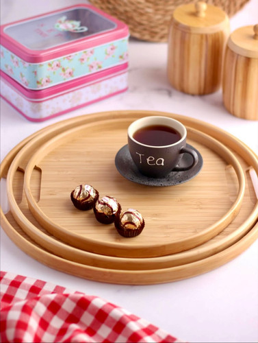 سینی گرد ۳ عددی تمام بامبو دسته دار