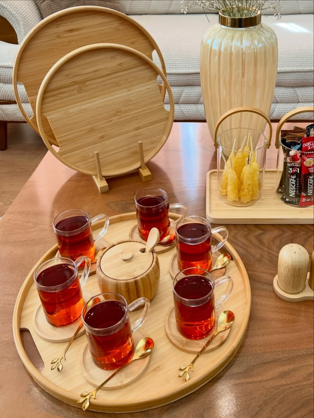سینی گرد ۳ عددی تمام بامبو دسته دار