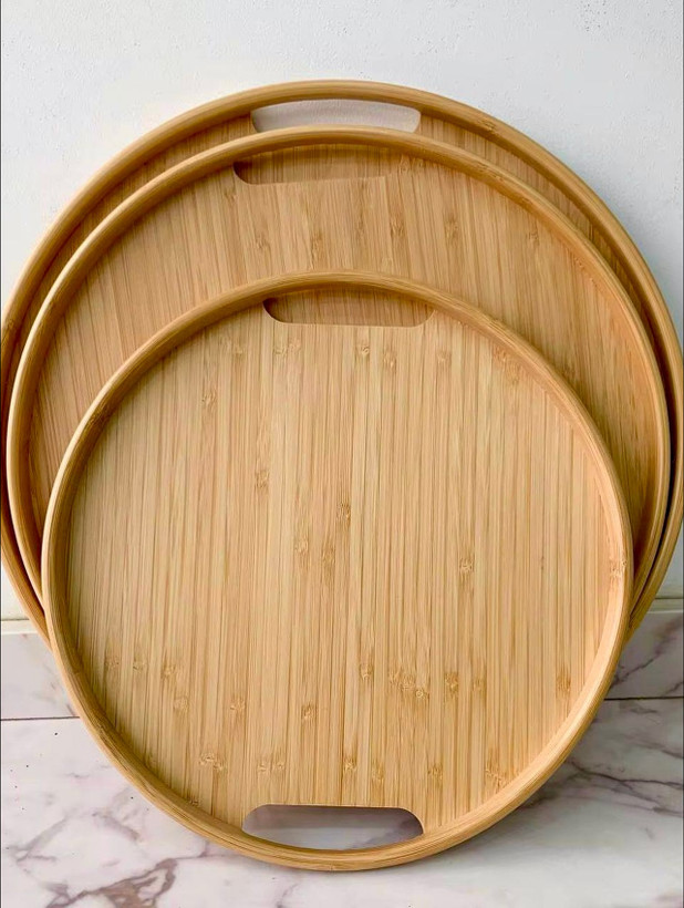 سینی گرد ۳ عددی تمام بامبو دسته دار