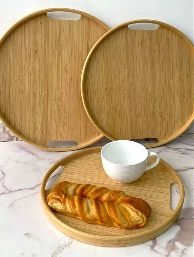 سینی گرد ۳ عددی تمام بامبو دسته دار