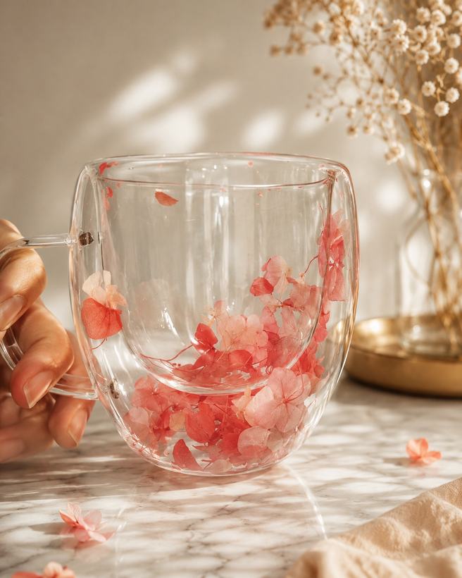 ماگ دوجداره گل خشک پیرکس آنتی شوک