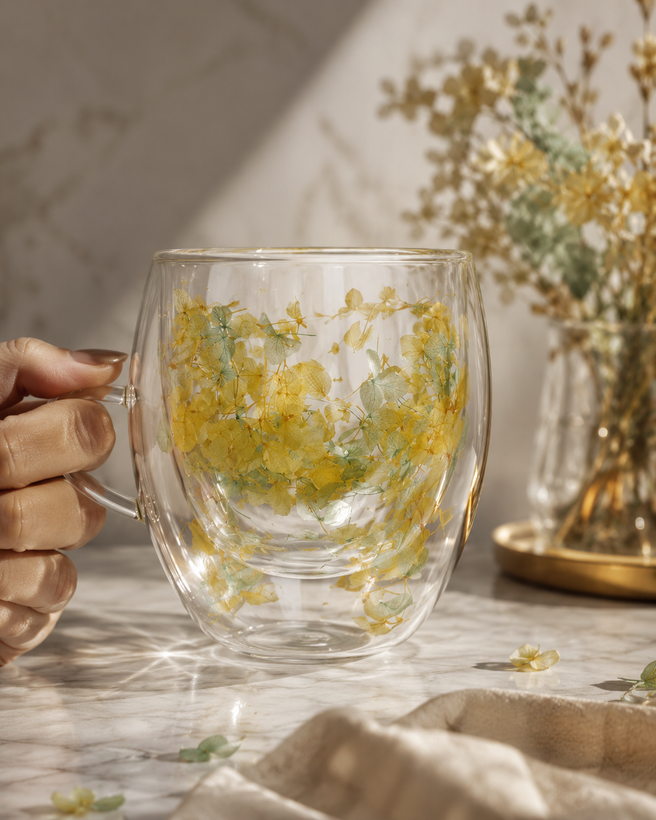 ماگ دوجداره گل خشک پیرکس آنتی شوک