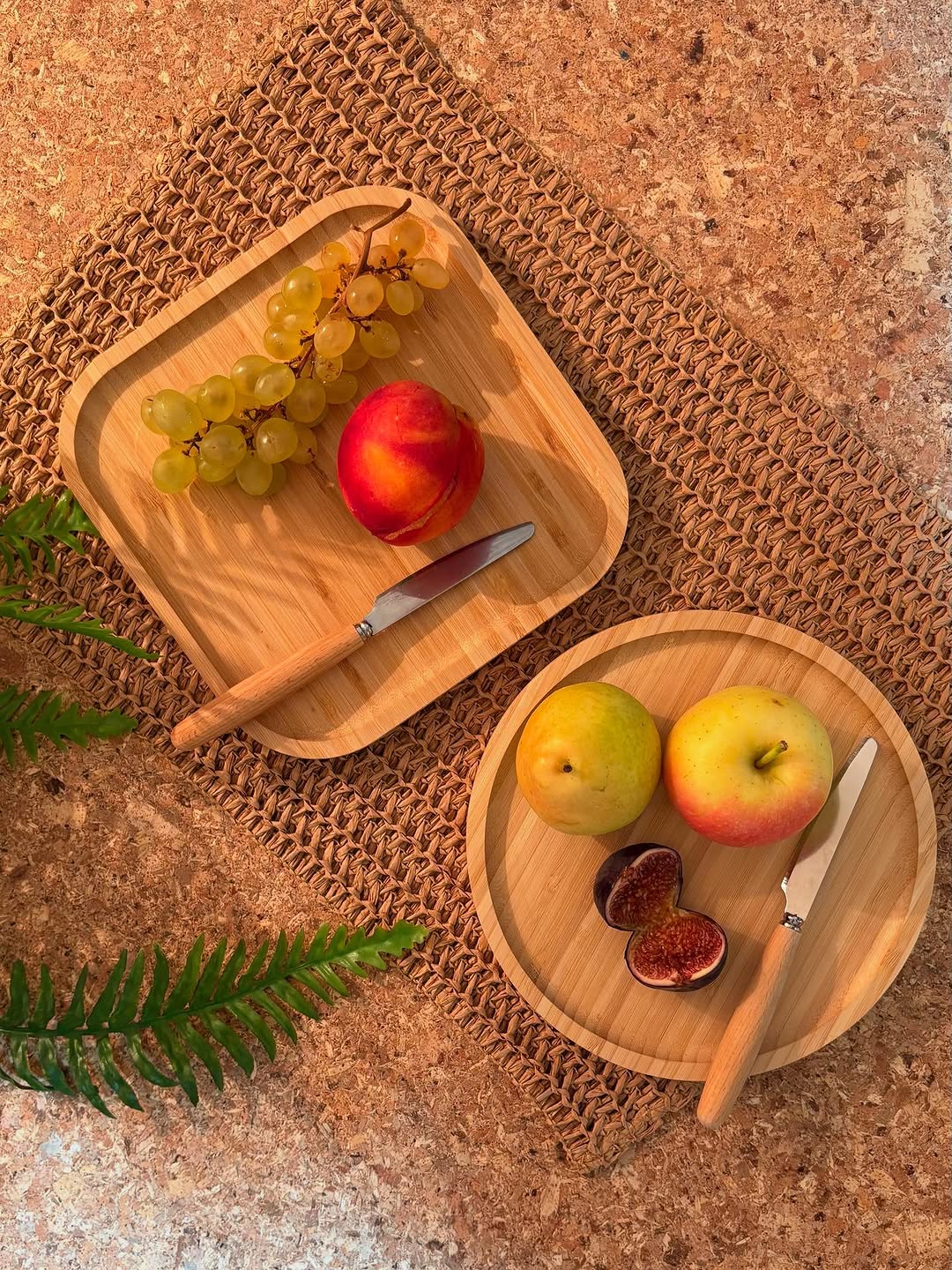 پیش دستی و بشقاب مربع و گرد تمام بامبو 20سانتی