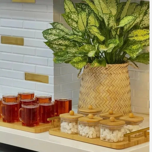 قندان پیرکس درب بامبو و رابروود مربع و گرد