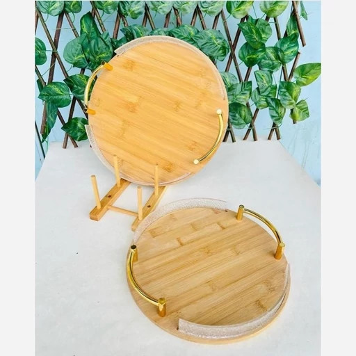 سینی ۲ عددی دسته طلایی بامبو دور اکرولیک بیضی و گرد