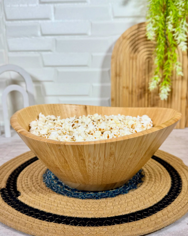 کاسه بزرگ چوبی بامبو مجعد ۳۰ سانتی