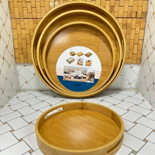 سینی ۴ تیکه گرد تمام بامبو دسته دار وارداتی باکیفیت و ضخیم